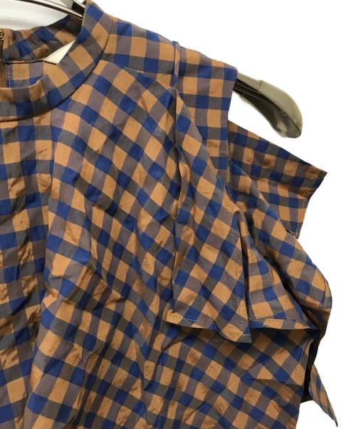 CLANE（クラネ）CLANE (クラネ) GINGHAM CHECK HANDKERCHIEF ONE PIECE ブラウン×ネイビー サイズ:SIZE 1の古着・服飾アイテム