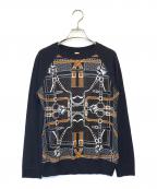 HERMESエルメス）の古着「シルクスカーフ切替ラグランウールニット」｜ネイビー×ブラウン