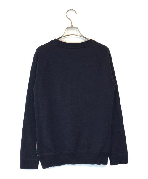 HERMES（エルメス）HERMES (エルメス) シルクスカーフ切替ラグランウールニット ネイビー×ブラウン サイズ:SIZE 34の古着・服飾アイテム