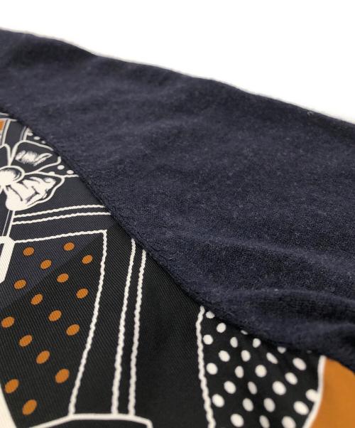 HERMES（エルメス）HERMES (エルメス) シルクスカーフ切替ラグランウールニット ネイビー×ブラウン サイズ:SIZE 34の古着・服飾アイテム