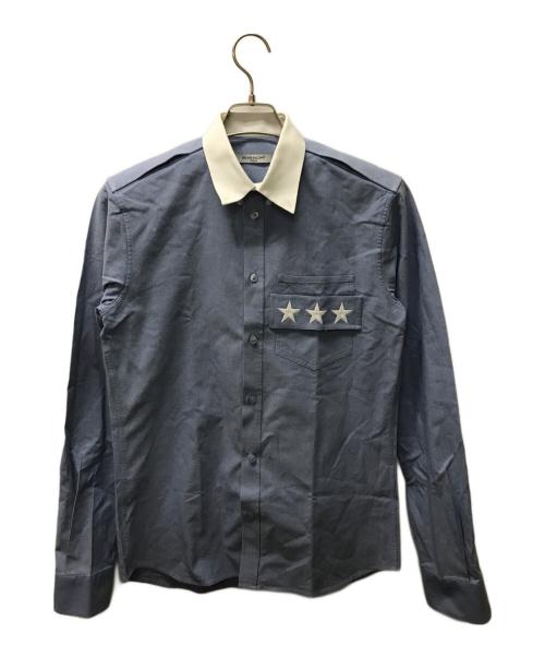 GIVENCHY（ジバンシィ）GIVENCHY (ジバンシィ) スター刺繍エポレットボタンダウンシャツ スカイブルー サイズ:37の古着・服飾アイテム