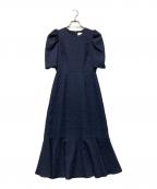 troisiemechacoトロワズィエムチャコ）の古着「ジャカードギャザースリーブワンピース」｜ネイビー