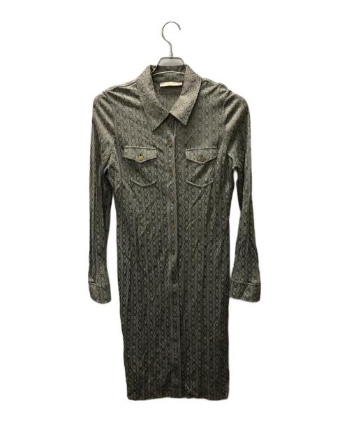 TORY BURCH（トリーバーチ）TORY BURCH (トリーバーチ) チェーン柄ストレッチシャツワンピース グレー サイズ:Mの古着・服飾アイテム