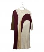 AKIRA NAKAアキラナカ）の古着「アシメデザインニットワンピース」｜ベージュ×レッド