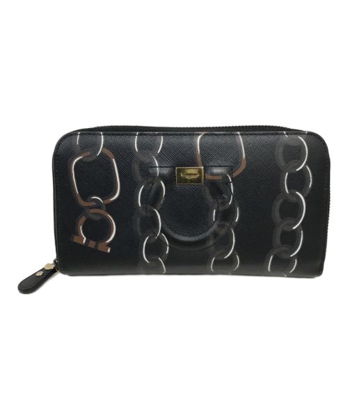 Salvatore Ferragamo（サルヴァトーレ フェラガモ）Salvatore Ferragamo (サルヴァトーレ フェラガモ) チェーンプリントガンチーニエンボスロングウォレット ブラックの古着・服飾アイテム