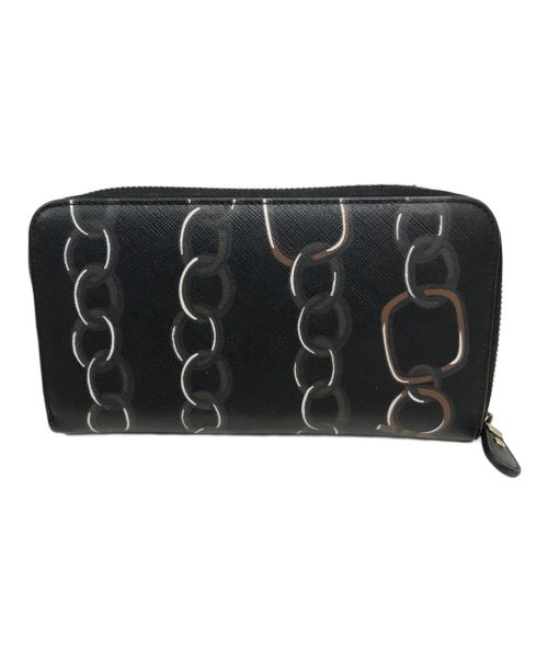 Salvatore Ferragamo（サルヴァトーレ フェラガモ）Salvatore Ferragamo (サルヴァトーレ フェラガモ) チェーンプリントガンチーニエンボスロングウォレット ブラックの古着・服飾アイテム