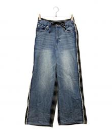 MAISON SPECIAL（メゾンスペシャル）の古着「チェックドッキングワイドデニムパンツ」｜インディゴ×グレー