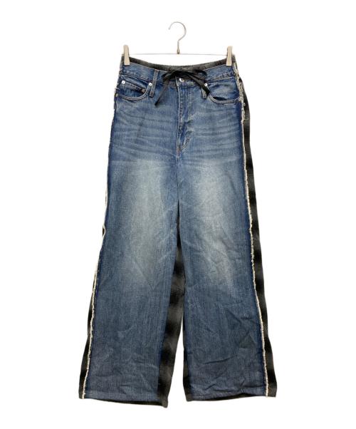 MAISON SPECIAL（メゾンスペシャル）MAISON SPECIAL (メゾンスペシャル) チェックドッキングワイドデニムパンツ インディゴ×グレー サイズ:38の古着・服飾アイテム