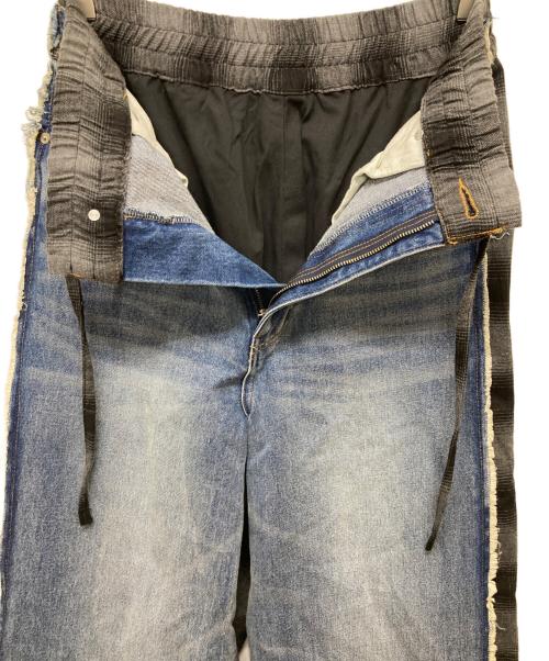 MAISON SPECIAL（メゾンスペシャル）MAISON SPECIAL (メゾンスペシャル) チェックドッキングワイドデニムパンツ インディゴ×グレー サイズ:38の古着・服飾アイテム