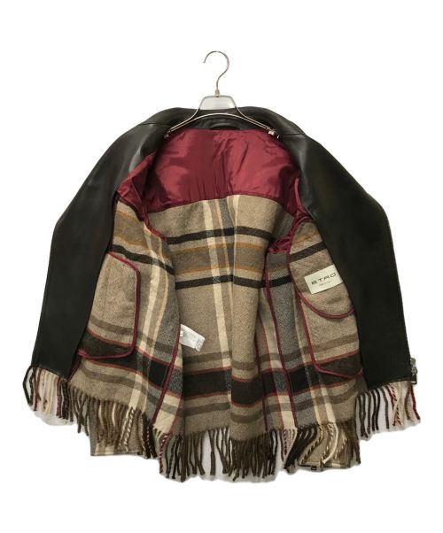 ETRO（エトロ）ETRO (エトロ) 異素材コンビライダースジャケット ブラウン サイズ:SIZE Lの古着・服飾アイテム