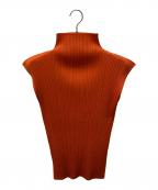 PLEATS PLEASEプリーツプリーズ）の古着「ノースリーブボトルネックプリーツブラウス」｜オレンジ