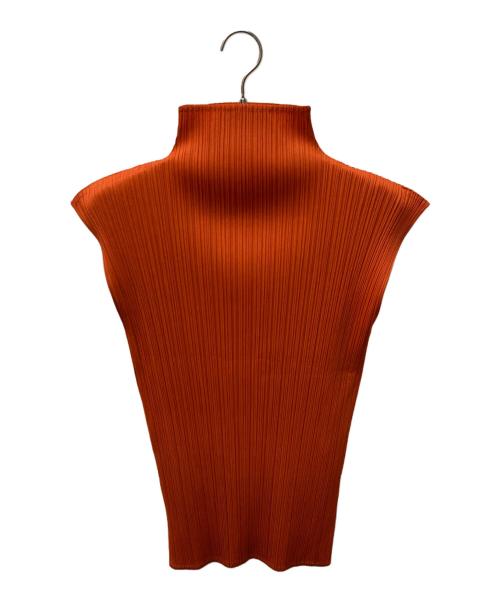 PLEATS PLEASE（プリーツプリーズ）PLEATS PLEASE (プリーツプリーズ) ノースリーブボトルネックプリーツブラウス オレンジ サイズ:3の古着・服飾アイテム
