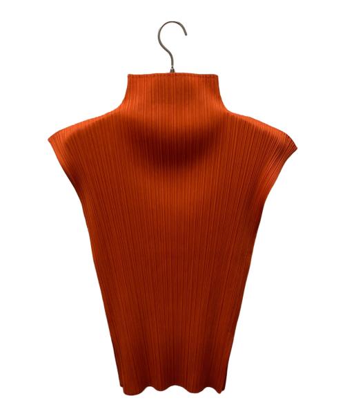 PLEATS PLEASE（プリーツプリーズ）PLEATS PLEASE (プリーツプリーズ) ノースリーブボトルネックプリーツブラウス オレンジ サイズ:3の古着・服飾アイテム