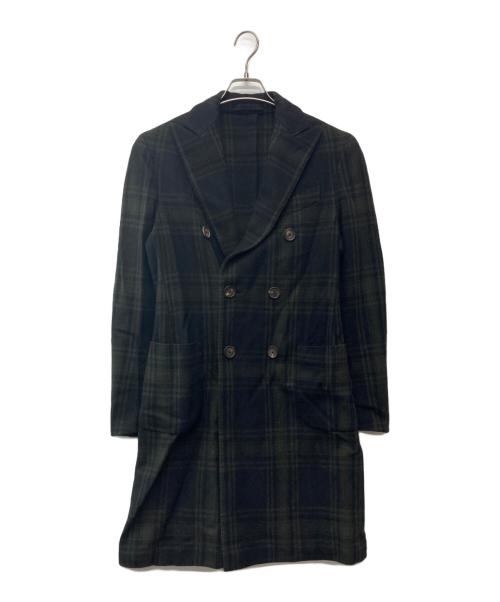 LARDINI（ラルディーニ）LARDINI (ラルディーニ) イージータータンチェックダブルブレストチェスターフィールドコート ブラック×グリーン サイズ:44の古着・服飾アイテム