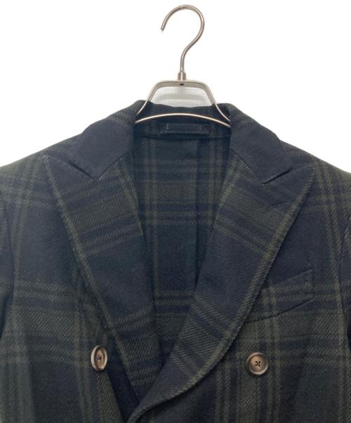 LARDINI（ラルディーニ）LARDINI (ラルディーニ) イージータータンチェックダブルブレストチェスターフィールドコート ブラック×グリーン サイズ:44の古着・服飾アイテム