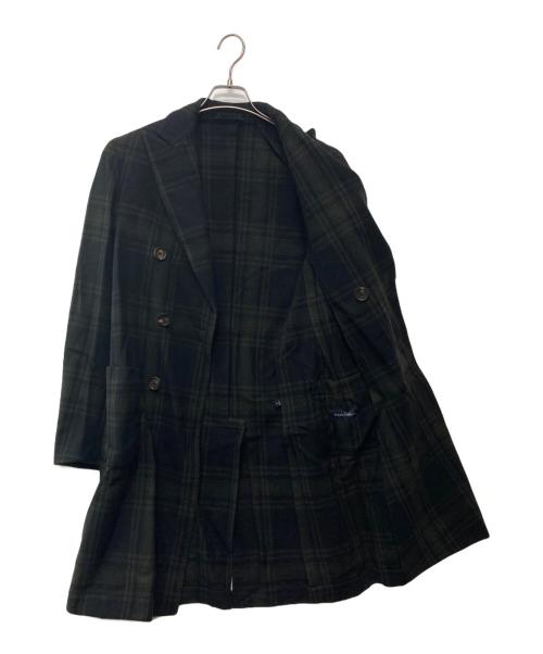 LARDINI（ラルディーニ）LARDINI (ラルディーニ) イージータータンチェックダブルブレストチェスターフィールドコート ブラック×グリーン サイズ:44の古着・服飾アイテム