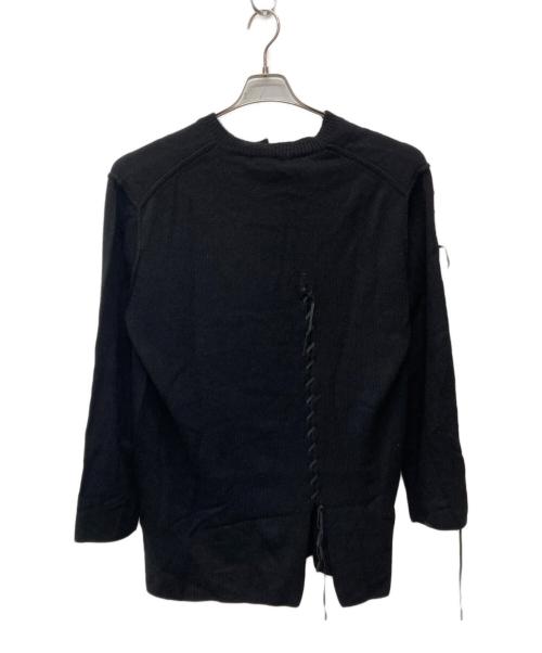 Yohji Yamamoto pour homme（ヨウジヤマモト プールオム）Yohji Yamamoto pour homme (ヨウジヤマモト プールオム) レザーレースアップスキッパーニット/HR-K13-194 ブラック サイズ:3の古着・服飾アイテム