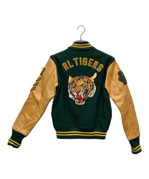 POLO RALPH LAUREN（ポロ・ラルフローレン）POLO RALPH LAUREN (ポロ・ラルフローレン) レザー切替 スタジアムジャンパー スタジャン グリーン サイズ:Ｓの古着・服飾アイテム