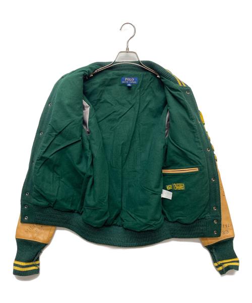 POLO RALPH LAUREN（ポロ・ラルフローレン）POLO RALPH LAUREN (ポロ・ラルフローレン) レザー切替 スタジアムジャンパー スタジャン グリーン サイズ:Ｓの古着・服飾アイテム