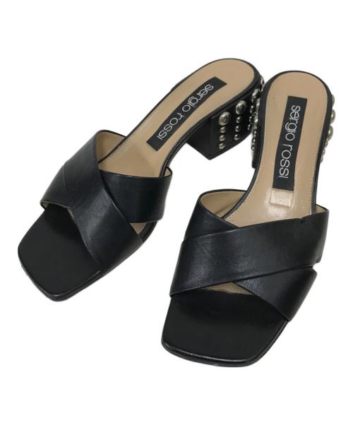 sergio rossi（セルジオロッシ）sergio rossi (セルジオロッシ) ヒールスタッズクロスサンダル ブラック サイズ:39の古着・服飾アイテム