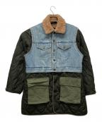 DIESELディーゼル）の古着「ドッキングロングデニムジャケット」｜インディゴ×カーキ