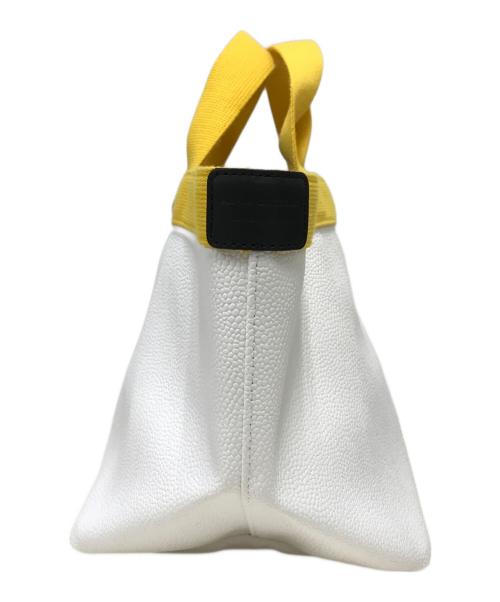 Herve Chapelier（エルベシャプリエ）Herve Chapelier (エルベシャプリエ) リュクス舟型 ハンドバッグ レザー バッグ M ホワイト×イエローの古着・服飾アイテム