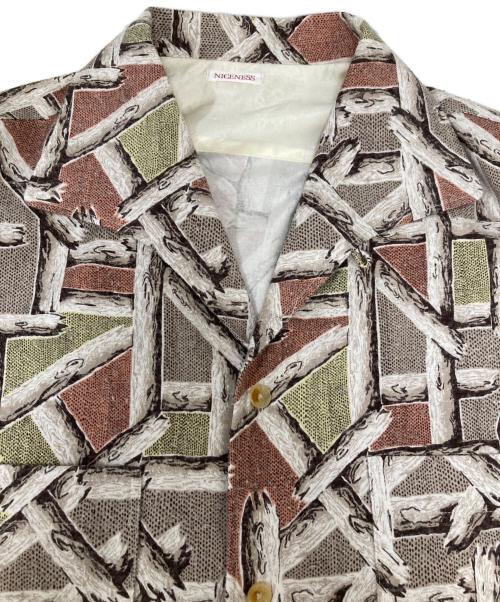 NICENESS（ナイスネス）NICENESS (ナイスネス) BEAN プリンテッドシルクネルシャツ ブラウン サイズ:SIZE Lの古着・服飾アイテム