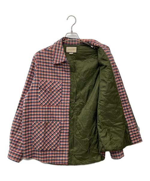 GUCCI（グッチ）GUCCI (グッチ) Freya Hartas (フレイヤ ハルタス) チェック キルティングジャケット/660434 ZAHBZ レッド×カーキ サイズ:44の古着・服飾アイテム