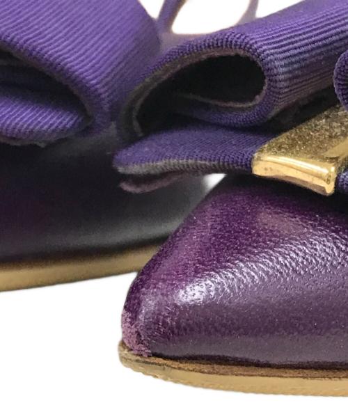 Ferragamo（フェラガモ）Ferragamo (フェラガモ) ビッグリボンレザーヒールパンプス パープル サイズ:SIZE 3 1/2の古着・服飾アイテム