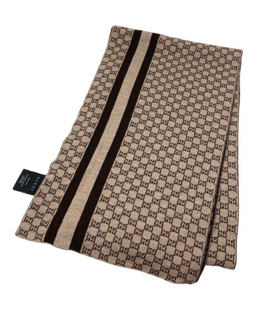 GUCCI（グッチ）GUCCI (グッチ) GGストライプウールニットマフラー ブラウンの古着・服飾アイテム
