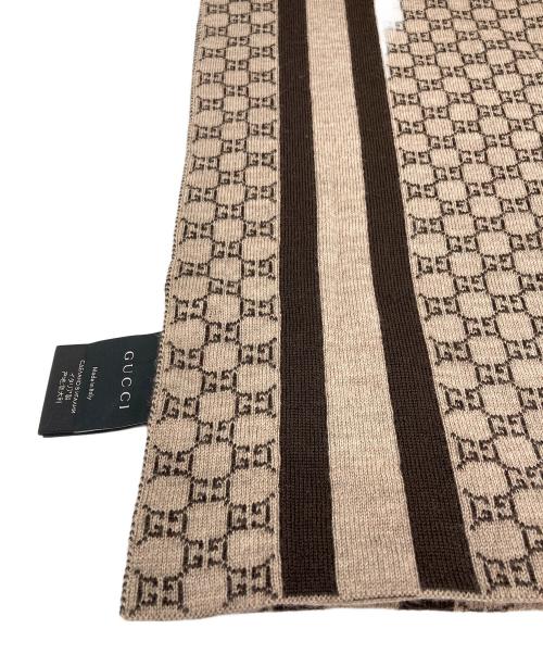 GUCCI（グッチ）GUCCI (グッチ) GGストライプウールニットマフラー ブラウンの古着・服飾アイテム