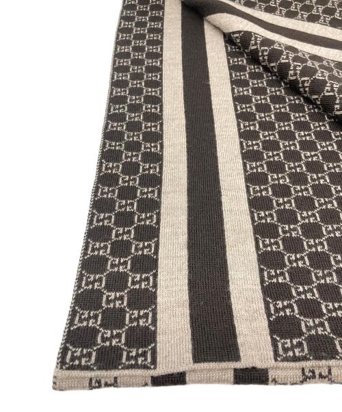 GUCCI（グッチ）GUCCI (グッチ) GGストライプウールニットマフラー ブラウンの古着・服飾アイテム