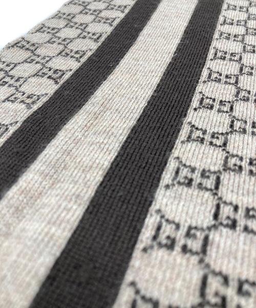 GUCCI（グッチ）GUCCI (グッチ) GGストライプウールニットマフラー ブラウンの古着・服飾アイテム