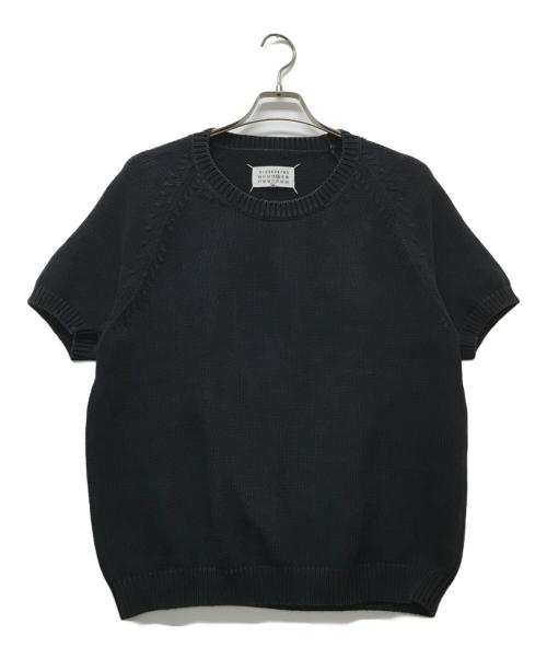 Maison Margiela（メゾンマルジェラ）Maison Margiela (メゾンマルジェラ) S/Sクルーネック ラグランスリーブコットンニット ブラック サイズ:Ｍの古着・服飾アイテム