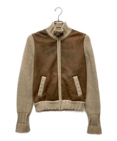 GRAN SASSO（グランサッソ）GRAN SASSO (グランサッソ) フェイクレザーコンビニットブルゾン ブラウン サイズ:44の古着・服飾アイテム