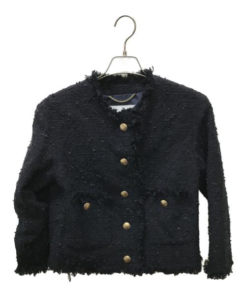 NOLLEY'S sophi（ノーリーズソフィー）NOLLEY'S sophi (ノーリーズソフィー) フラッグツイードノーカラージャケット ブラック サイズ:36の古着・服飾アイテム