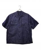 COMME des GARCONS HOMMEコムデギャルソン オム）の古着「コットンリネンS/Sオープンカラーシャツ」｜ネイビー