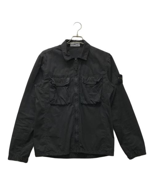 STONE ISLAND（ストーンアイランド）STONE ISLAND (ストーンアイランド) オールドトリートメントコットンジップシャツブルゾン ブラック サイズ:SIZE Mの古着・服飾アイテム