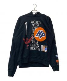 HERON PRESTON（ヘロンプレストン）の古着「プランコラージュプリントプルオーバーパーカー」｜ブラック