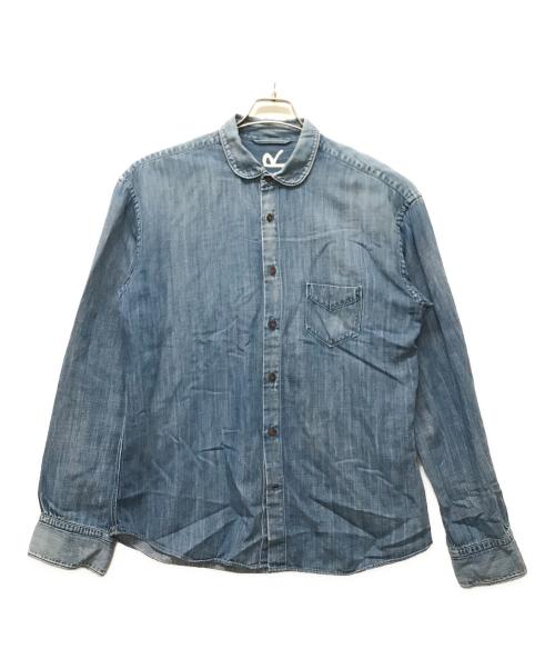 45R（フォーティファイブ・アール）45R (フォーティファイブ・アール) ラウンドカラーコットンリネンデニムシャツ インディゴ サイズ:4の古着・服飾アイテム
