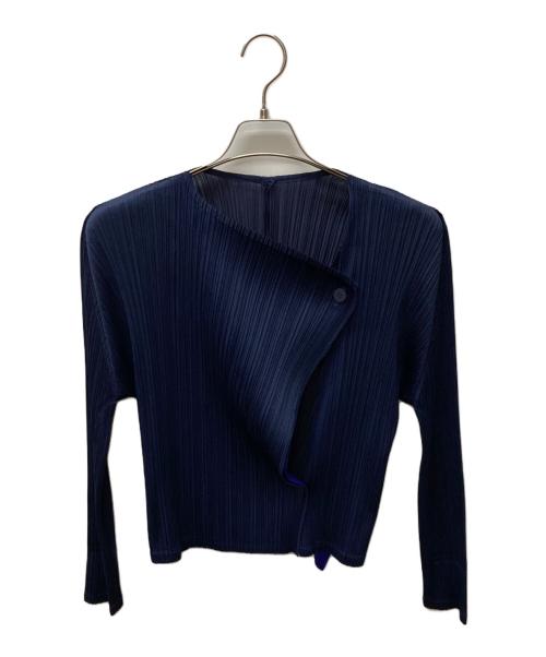 PLEATS PLEASE（プリーツプリーズ）PLEATS PLEASE (プリーツプリーズ) プリーツカーディガン ブルー×ネイビー サイズ:3の古着・服飾アイテム