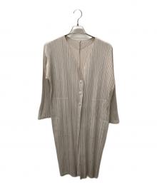 PLEATS PLEASE（プリーツプリーズ）の古着「プリーツロングカーディガン」｜ベージュ