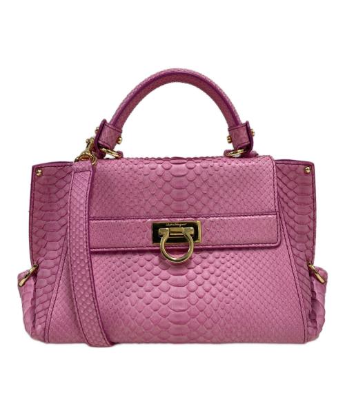 Salvatore Ferragamo（サルヴァトーレ フェラガモ）Salvatore Ferragamo (サルヴァトーレ フェラガモ) ガンチーニパイソン2WAYバッグ ピンクの古着・服飾アイテム