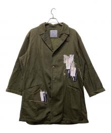 s'yte（サイト）の古着「COTTON DRILL "BORO"APPLIQUE LONG JACKET」｜オリーブ