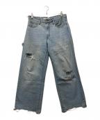 ERL×LEVI'Sイーアールエル×リーバイス）の古着「コラボダメージ加工デニムパンツ」｜スカイブルー