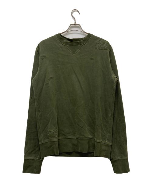 DIESEL Black Gold（ディーゼル ブラック ゴールド）DIESEL BLACK GOLD (ディーゼル ブラック ゴールド) ダメージ加工スウェット カーキ サイズ:Ｌの古着・服飾アイテム