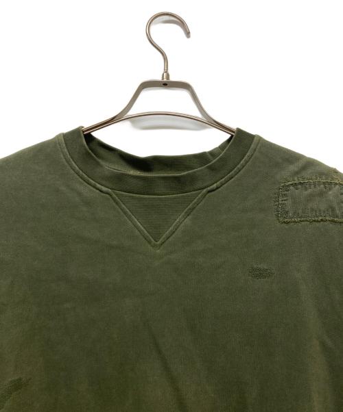 DIESEL Black Gold（ディーゼル ブラック ゴールド）DIESEL BLACK GOLD (ディーゼル ブラック ゴールド) ダメージ加工スウェット カーキ サイズ:Ｌの古着・服飾アイテム