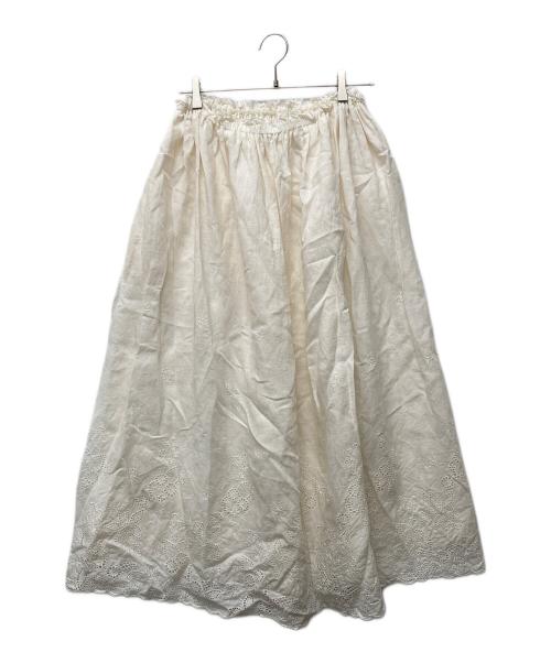 DRAWER（ドゥロワー）Drawer (ドゥロワー) エンブロイダリー ロングスカート ホワイト サイズ:FREEの古着・服飾アイテム