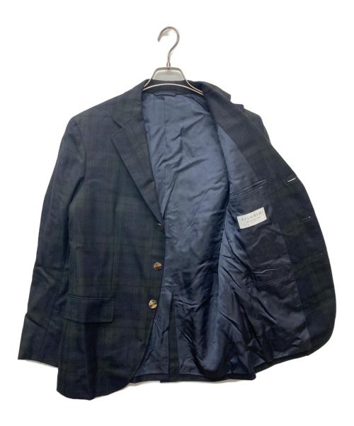 Pilgrim（ピルグリム）PILGRIM (ピルグリム) Super100'sウールサキソニー ブラックウォッチ シングルブレステッド3Bジャケット グリーン×ネイビー サイズ:46の古着・服飾アイテム