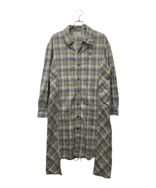 Hysteric Glamour（ヒステリックグラマー）Hysteric Glamour (ヒステリックグラマー) BREAKER刺繍 グランジカスタムシャツワンピース グリーン サイズ:FREEの古着・服飾アイテム